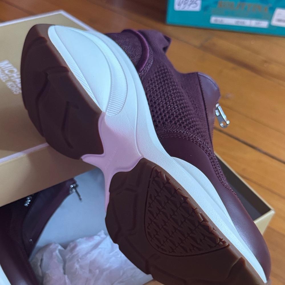 Michael Kors Women's Burgundy Zip-Front Slip-On Sneakers - Picture 3 of 7